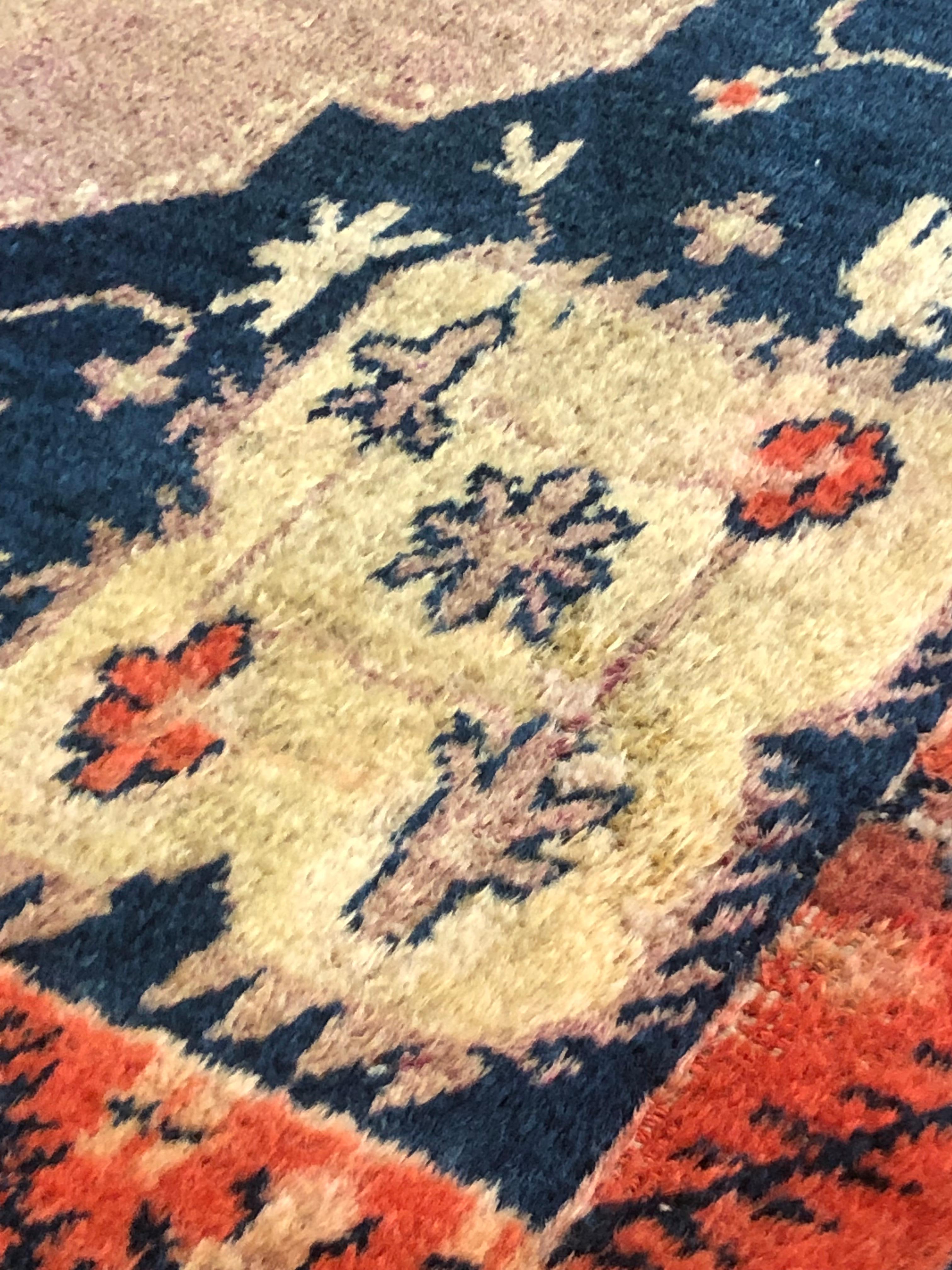 20th Century Pink and Blue Floreal with Medallion Samarkand Rug, Ca 1920 For Sale 3