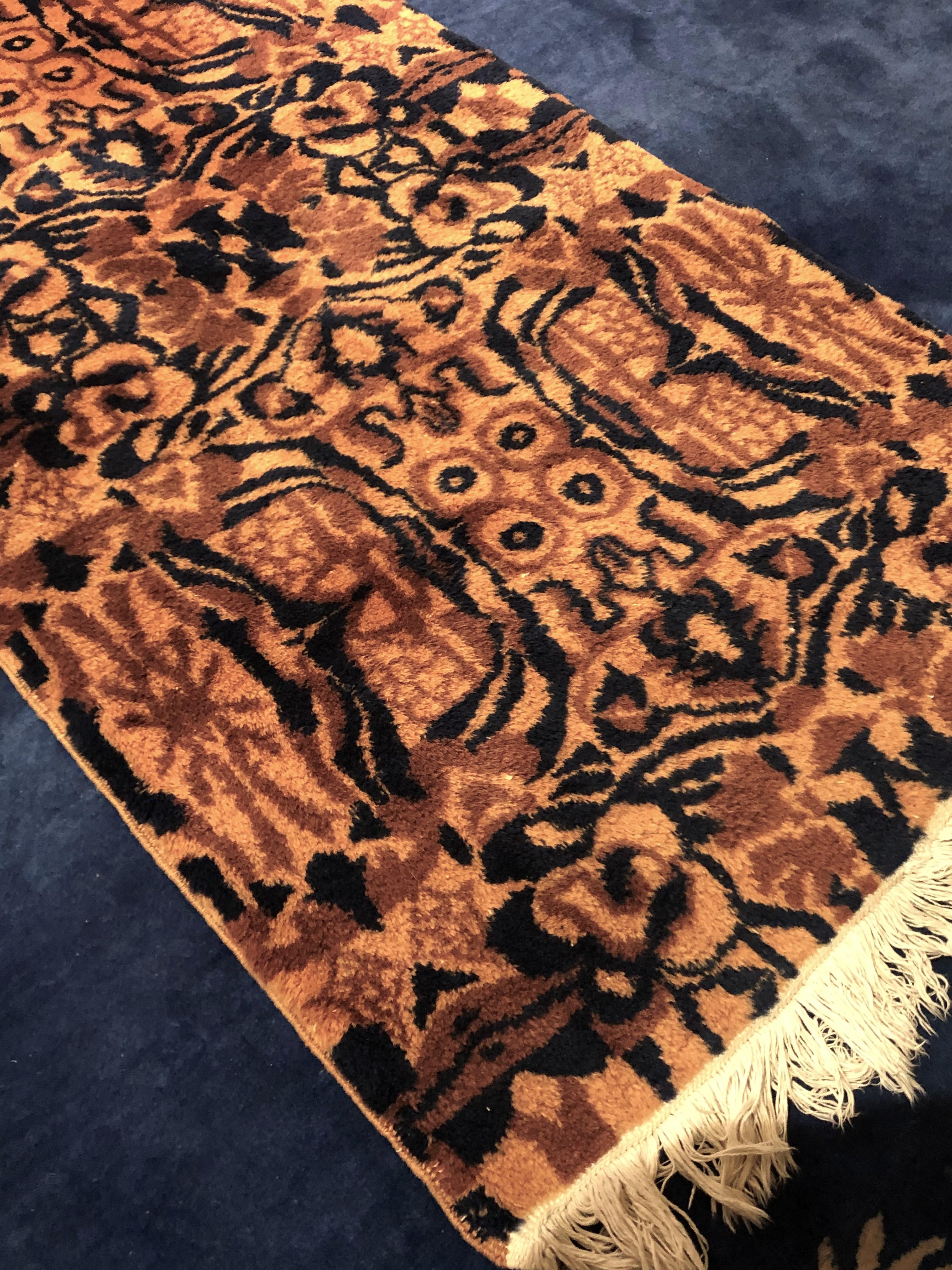 Hand-Knotted 20th Century Pink Beige Black Tiger's Fur Rug, Zeki Muran from Turkey circa 1950 For Sale