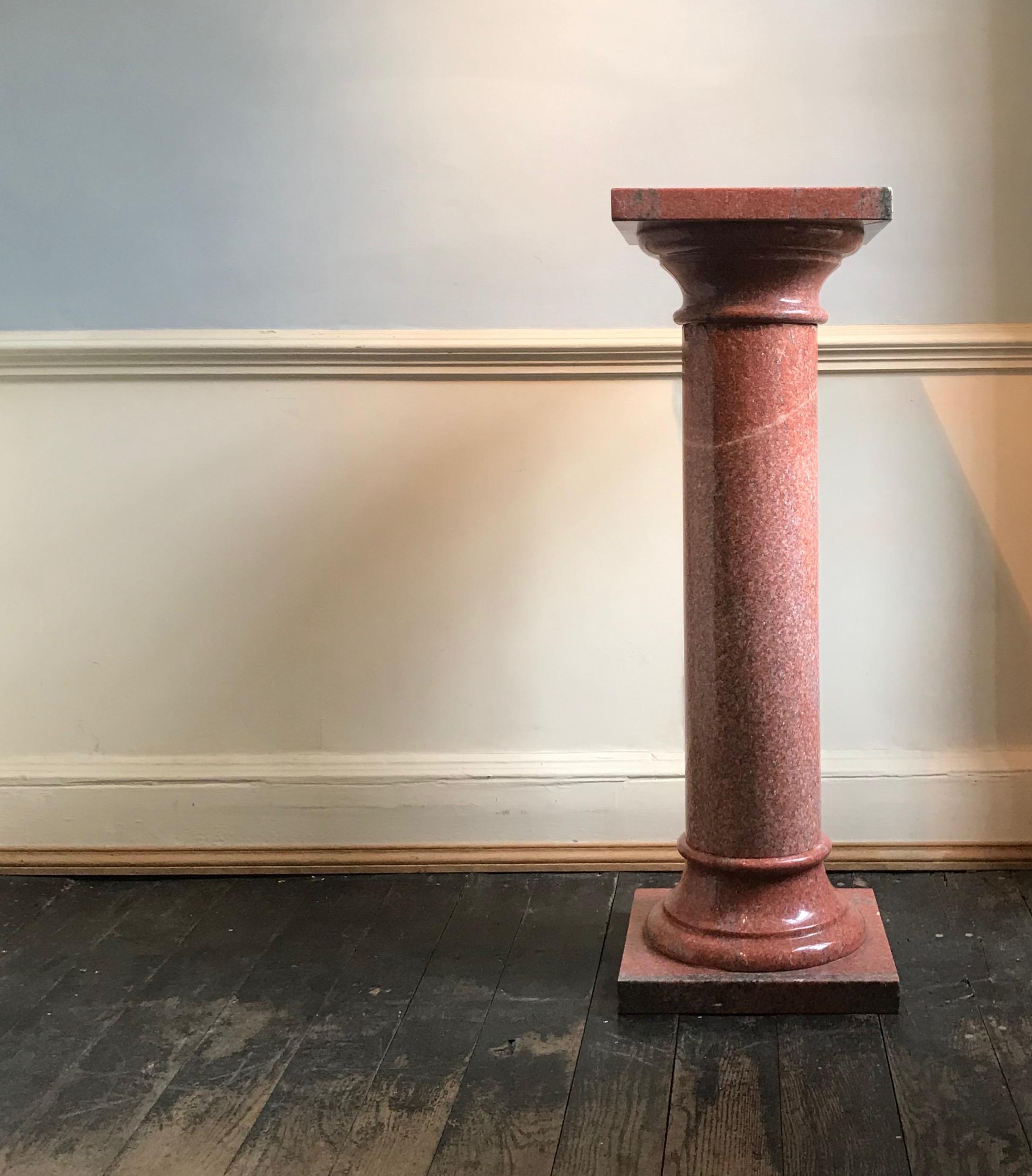 A wonderful marble column of substantial proportions. Constructed of 3 pieces.

European, most probably mid-20th century. Extremely heavy so would handle any size or weight of object.

Some very slight nibbling to the top of the column where it