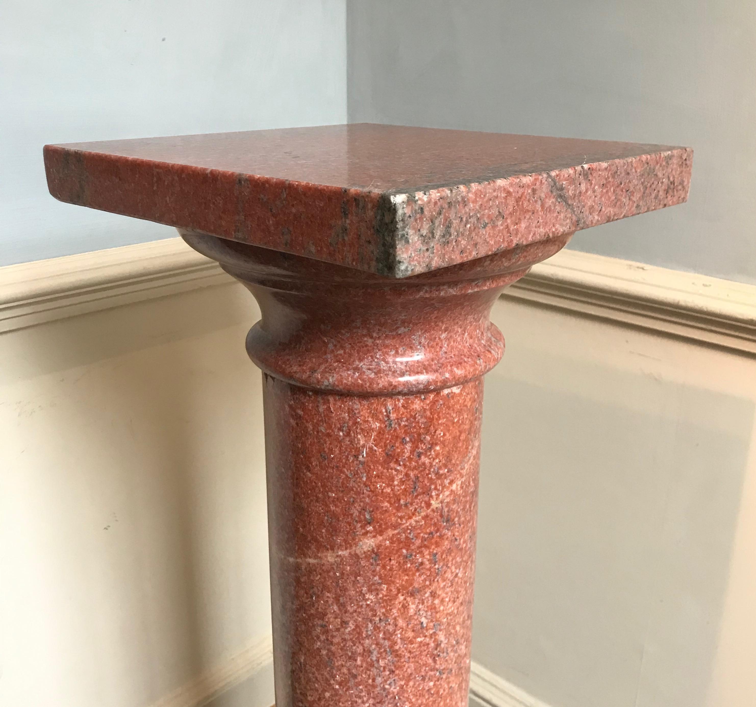 European 20th Century Pink Marble Column of Good Proportions For Sale