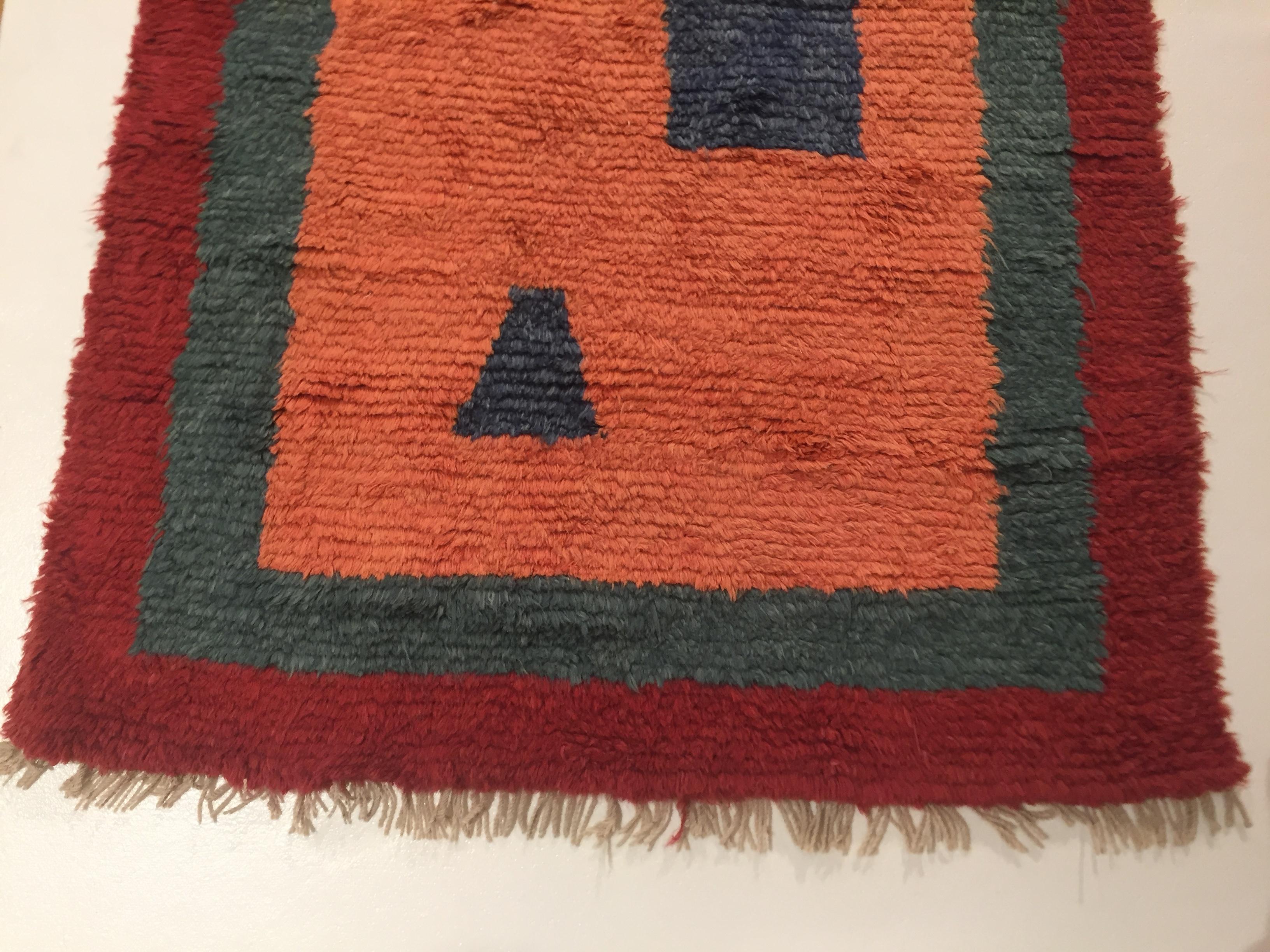 Turkish 20th Century Pink Red Green in Wool Turkey Nomad Tulu with 1970s Design For Sale