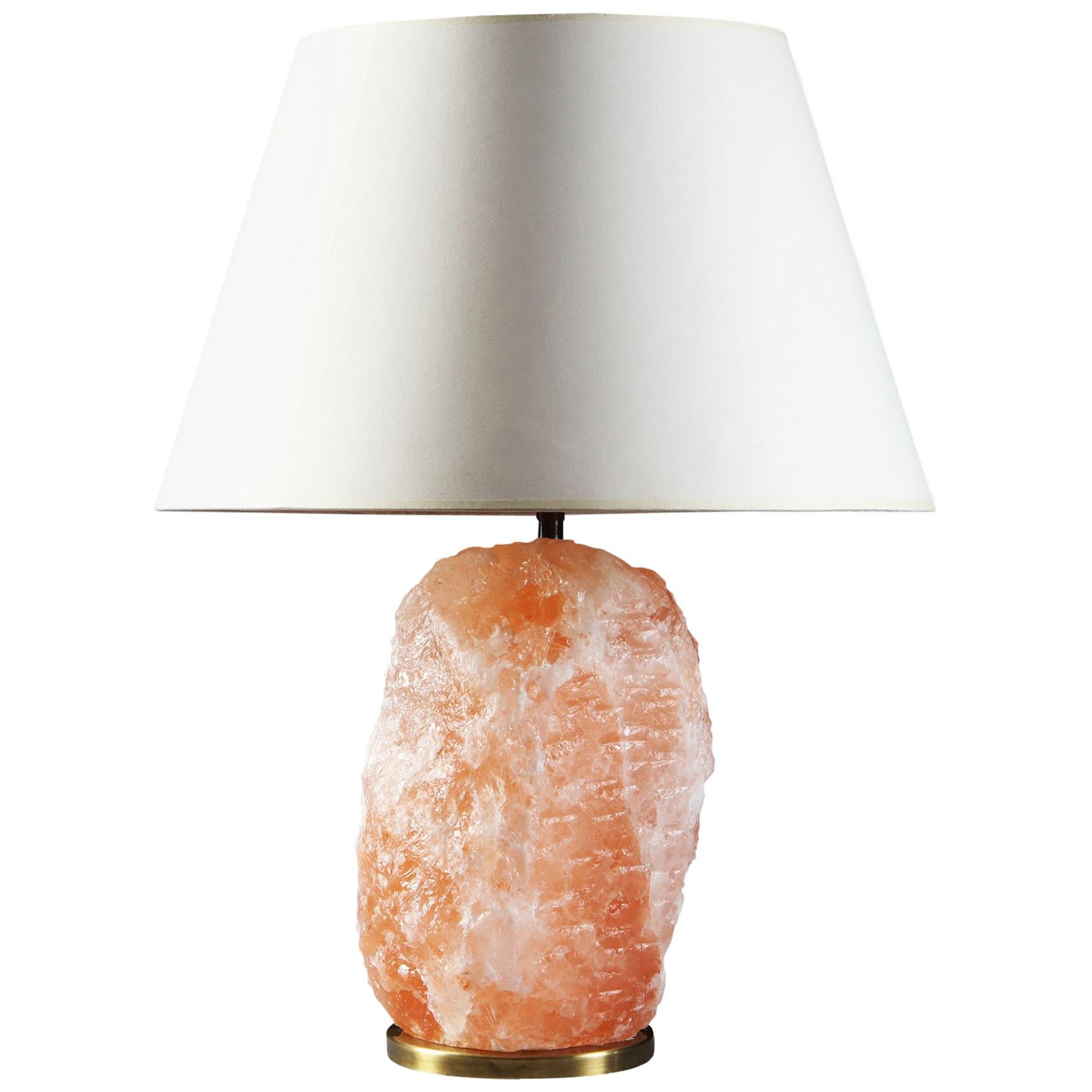 20th Century Pink Rock Crystal Table Lamp with Brass Base