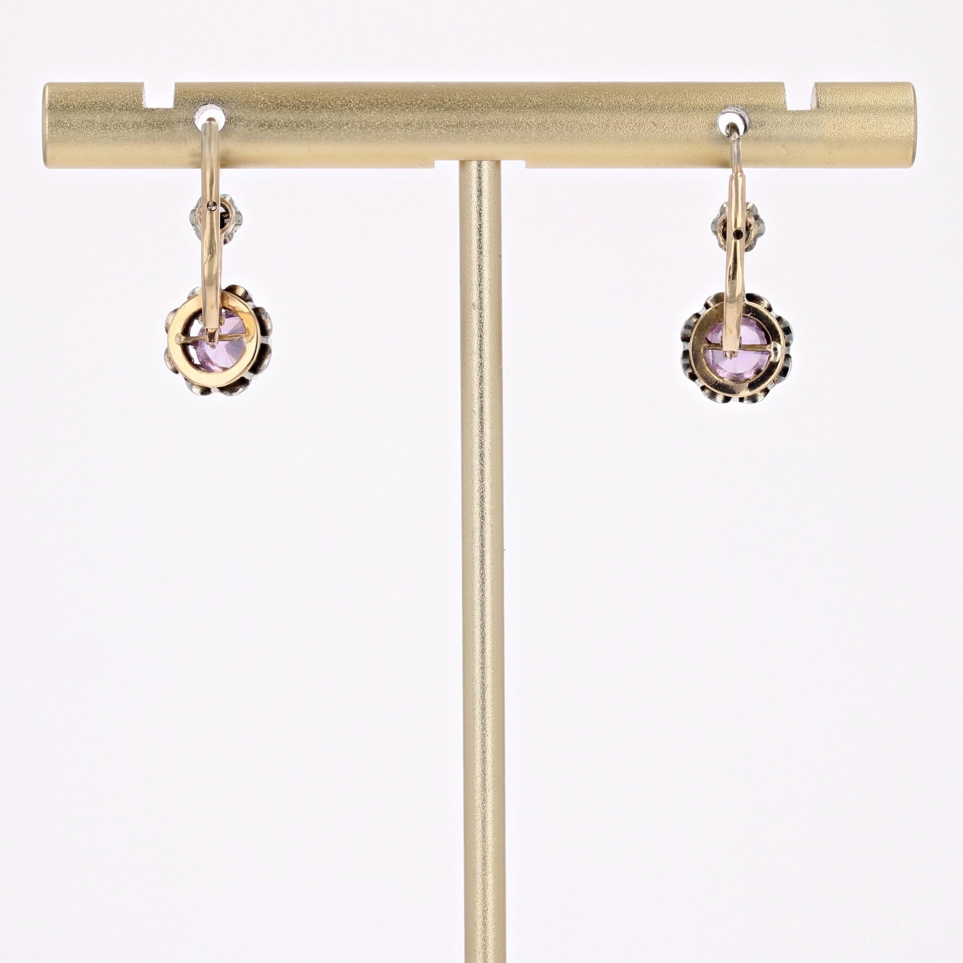 20th Century Pink Sapphire 18 Karat yellow Gold Platinum Lever Back Earrings For Sale 6