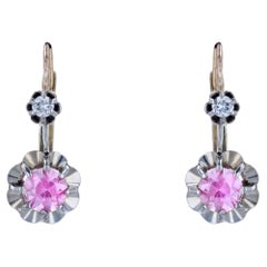 20th Century Pink Sapphire 18 Karat yellow Gold Platinum Lever Back Earrings