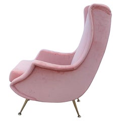 20th Century Pink Velvet Italian Vintage Sculptural Armchair, 1960s