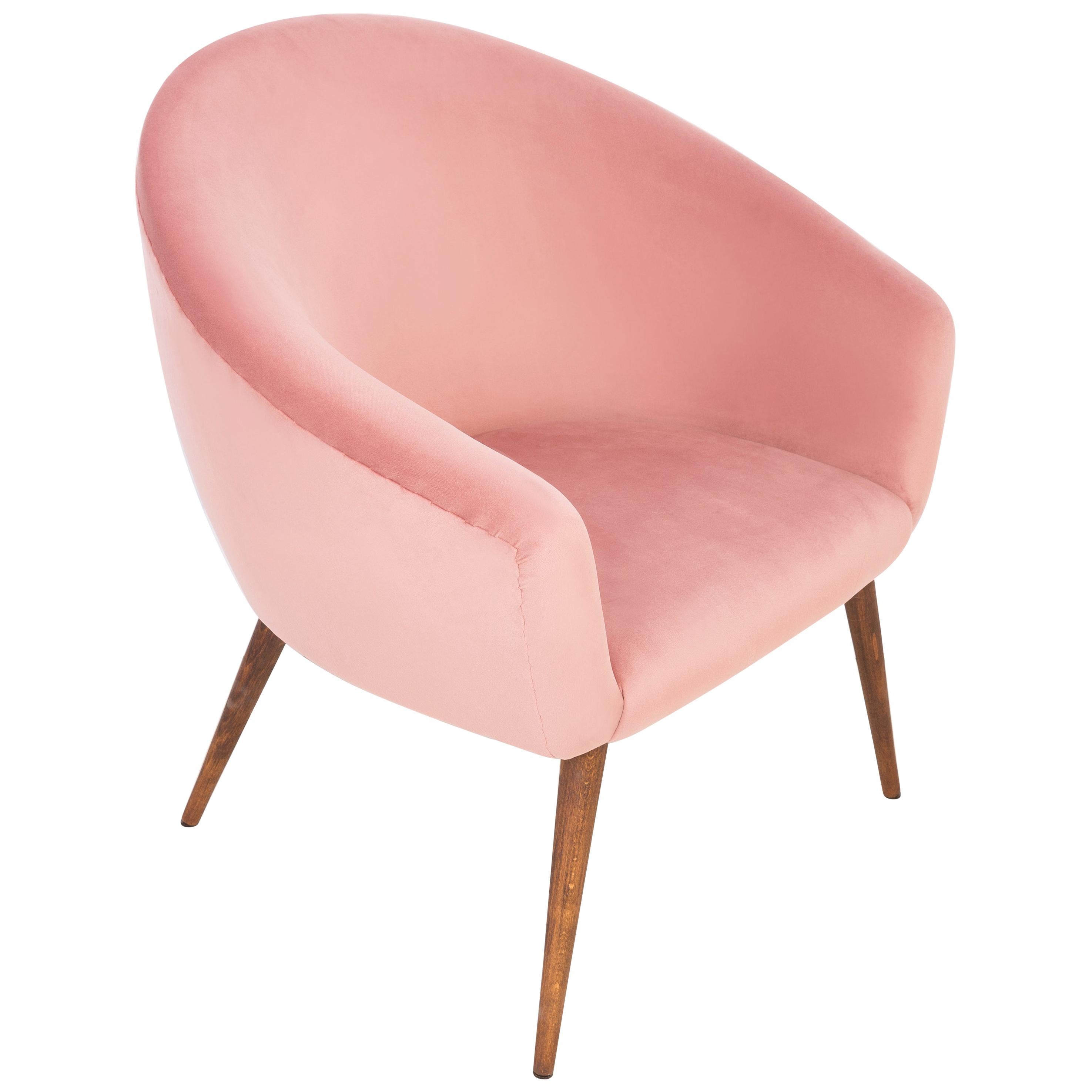20th Century Pink Velvet Shell Club Armchair, 1960s For Sale