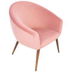 fauteuil club à coquille en velours rose:: années 1960