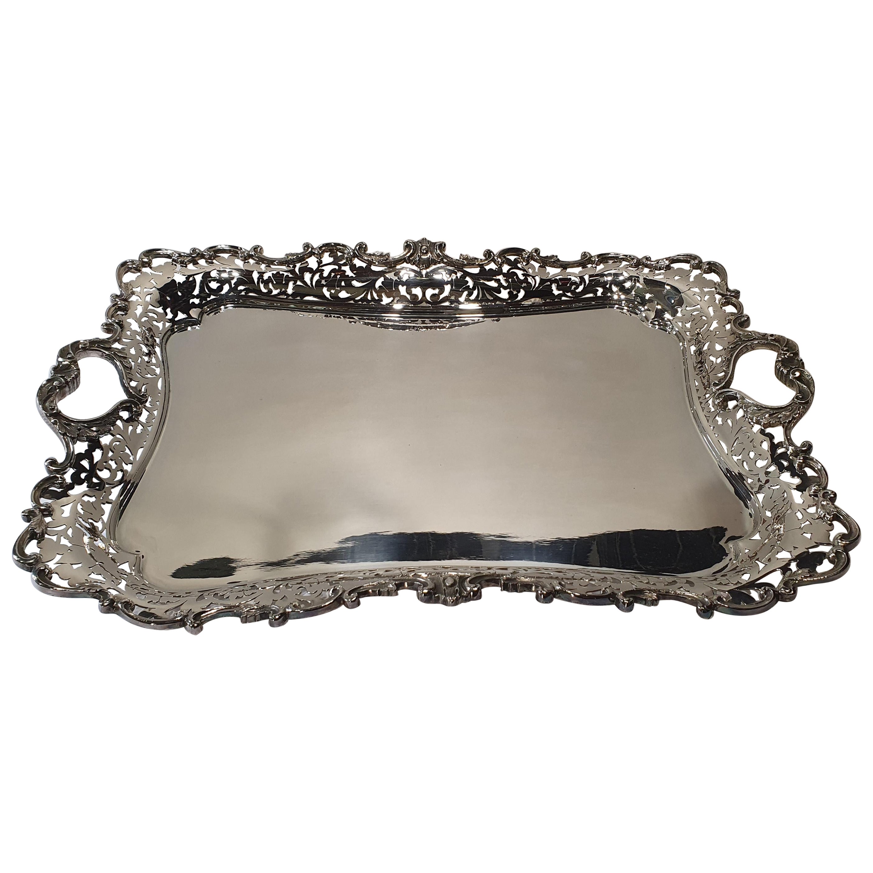 Handgefertigtes Serviertablett aus Sterlingsilber des 20. Jahrhunderts, Italien, 1998