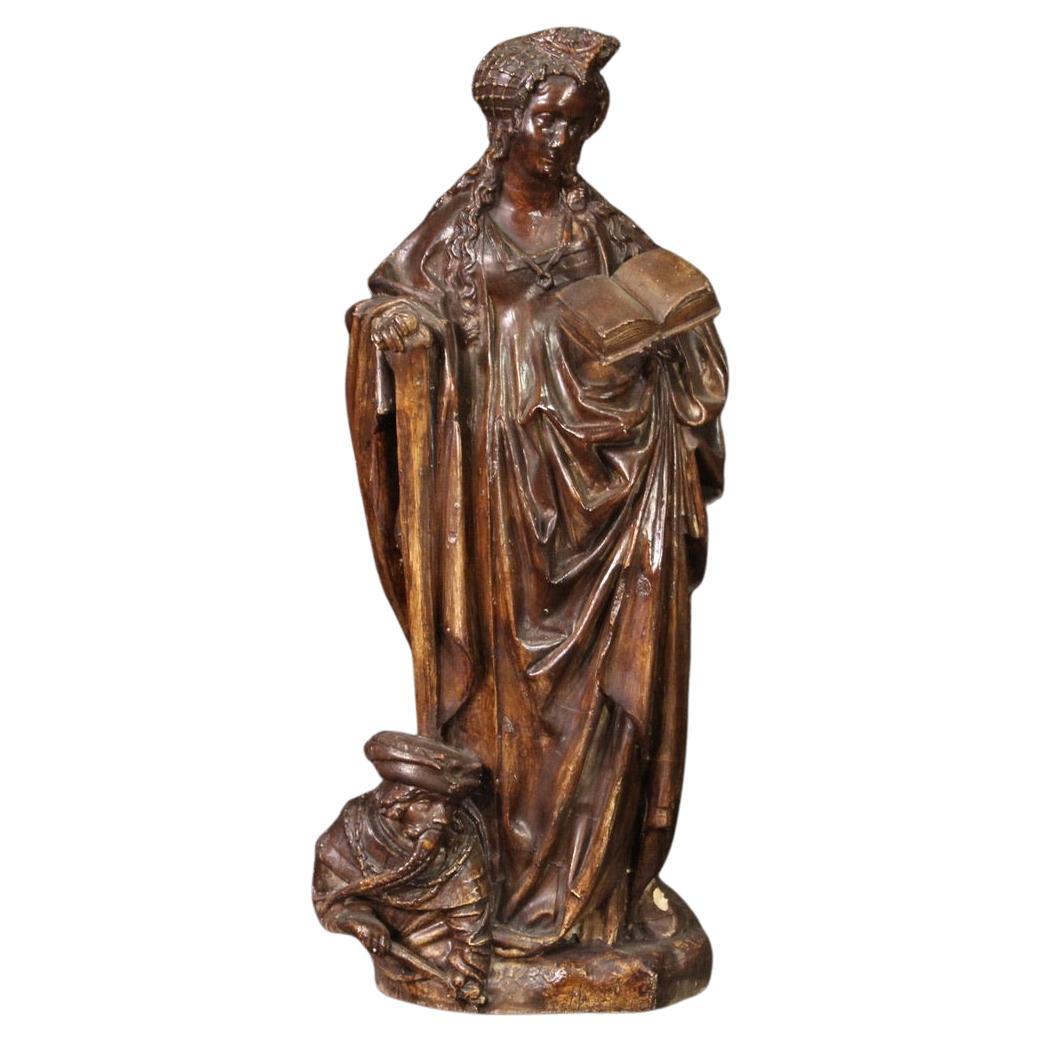 Sculpture religieuse flamande en plâtre du 20e siècle Sainte Catherine d'Alexandrie