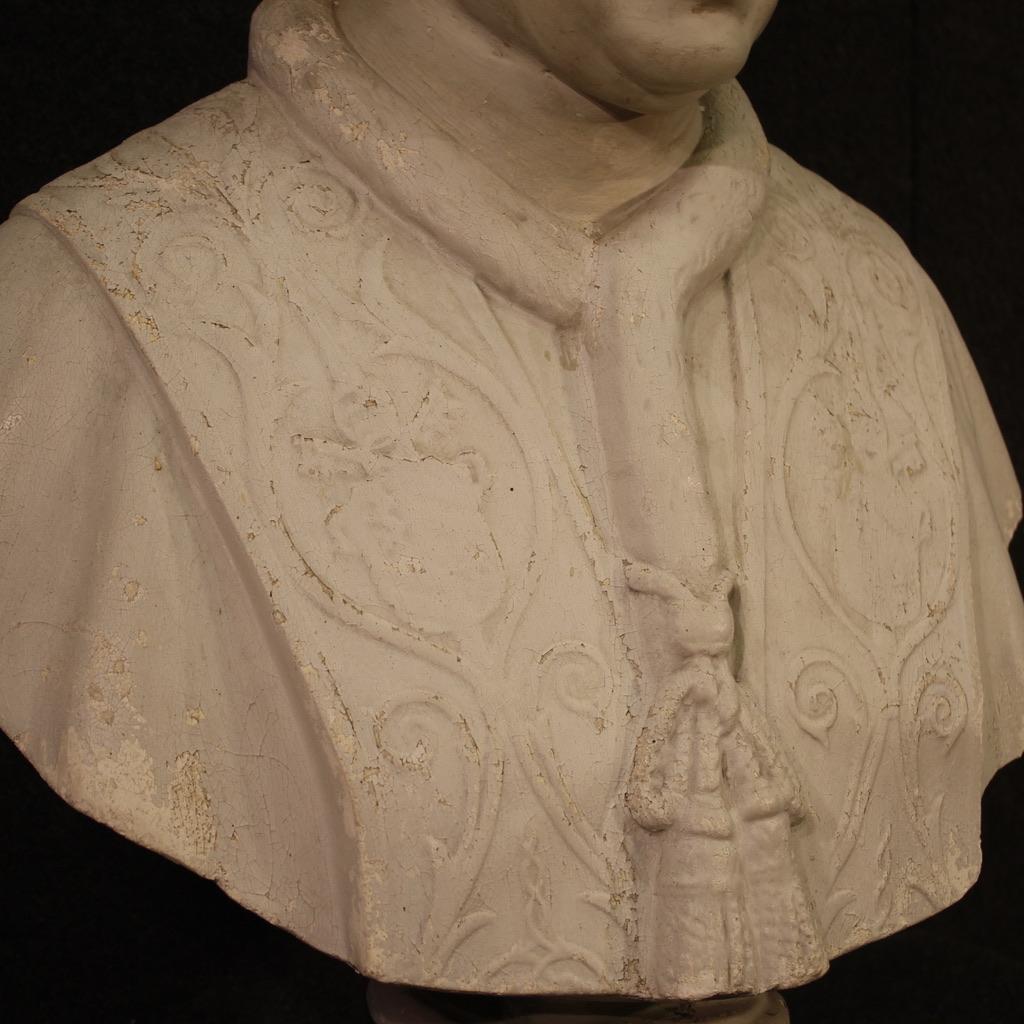 20th Century Plaster Italian Prelate Half Bust Sculpture, 1950s For Sale 7