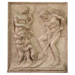 20th Century Plaster Italian Religious Bas-Relief Sculpture Adam and Eve, 1960