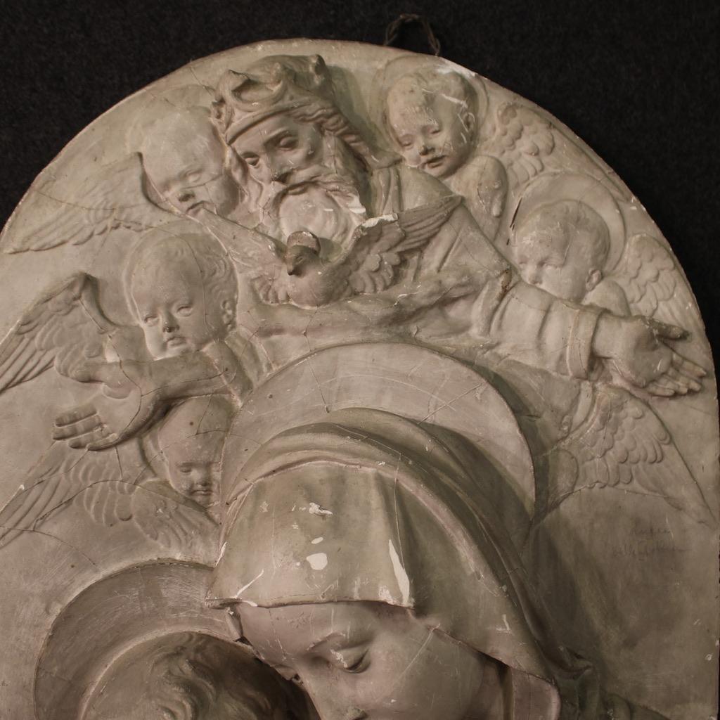20th Century Plaster Italian Religious High Relief Sculpture Madonna with Child 1