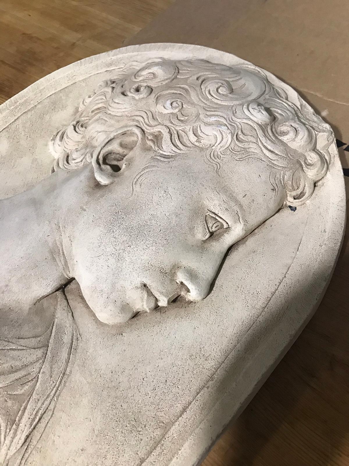 20th Century Plaster Plaque of Bust of Youth In Good Condition In Atlanta, GA
