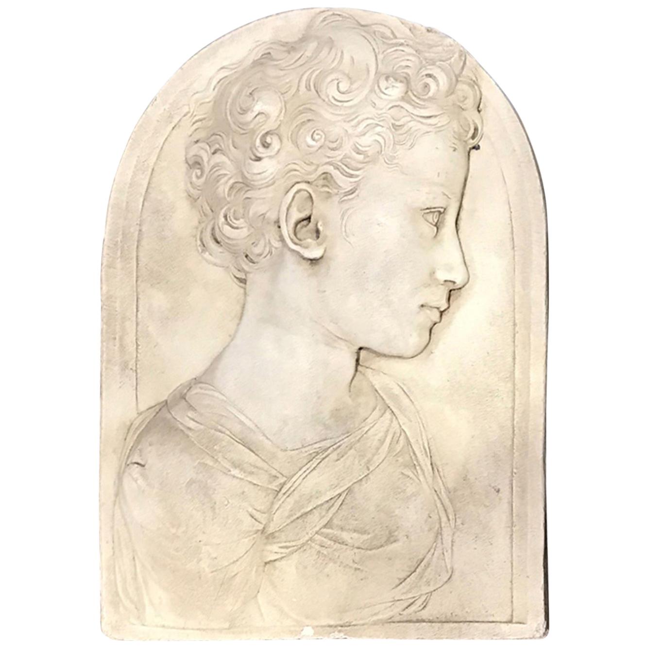 20th Century Plaster Plaque of Bust of Youth