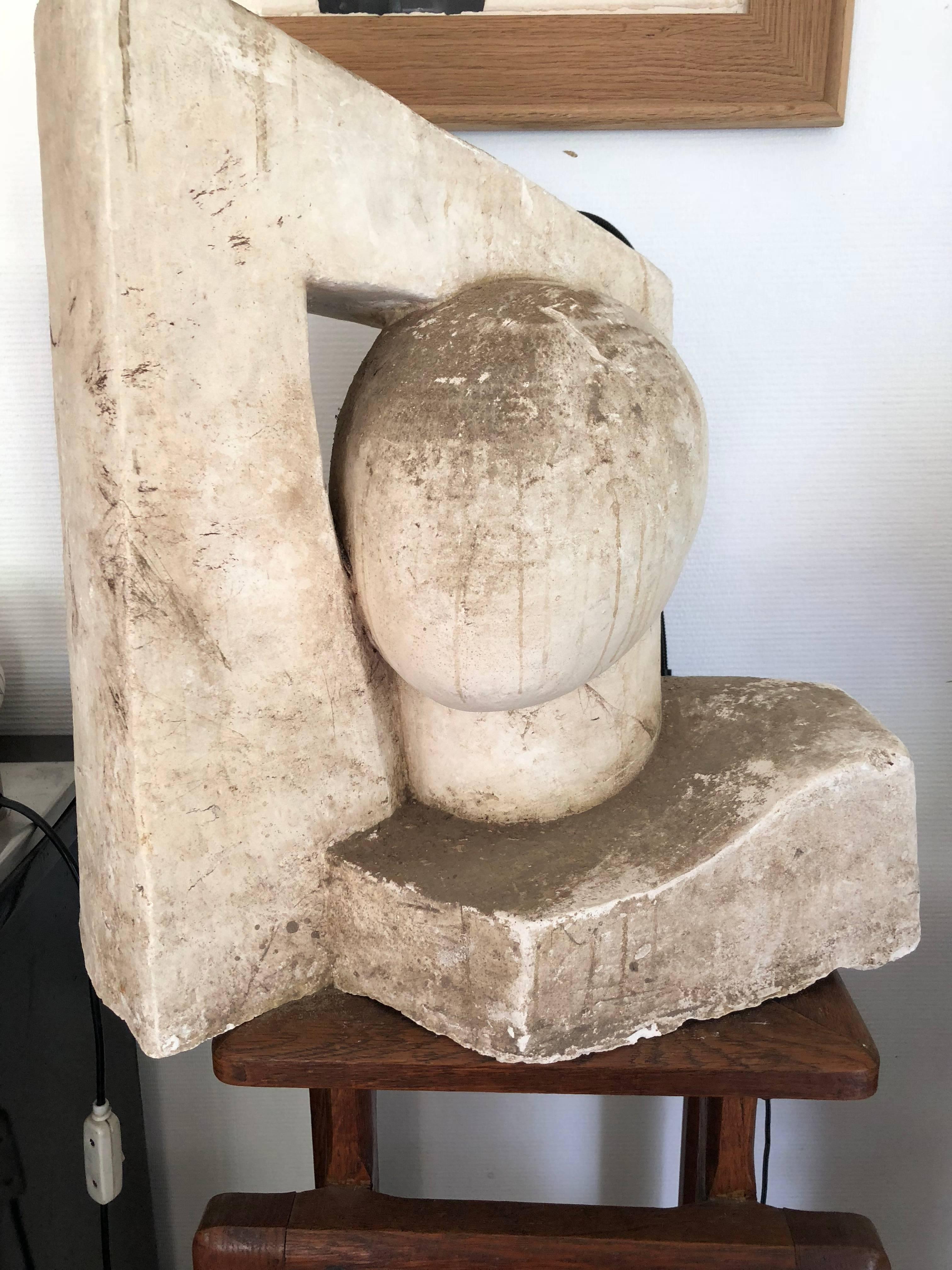 An exceptional plaster head cubic sculpture in the manner of Brancusi.
 