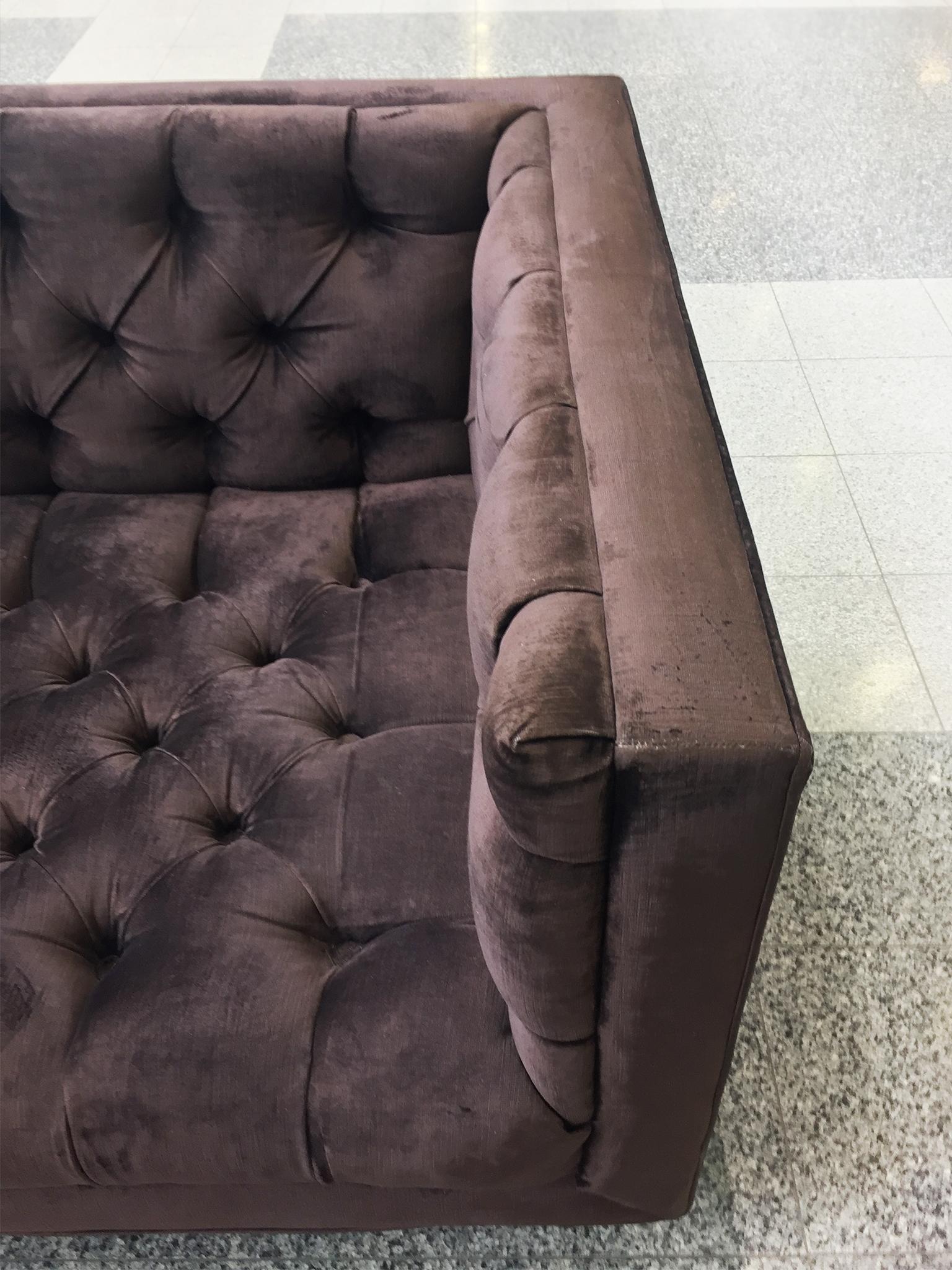 20th Century Plum Velvet Chesterfield Sofa In Good Condition In New York, NY