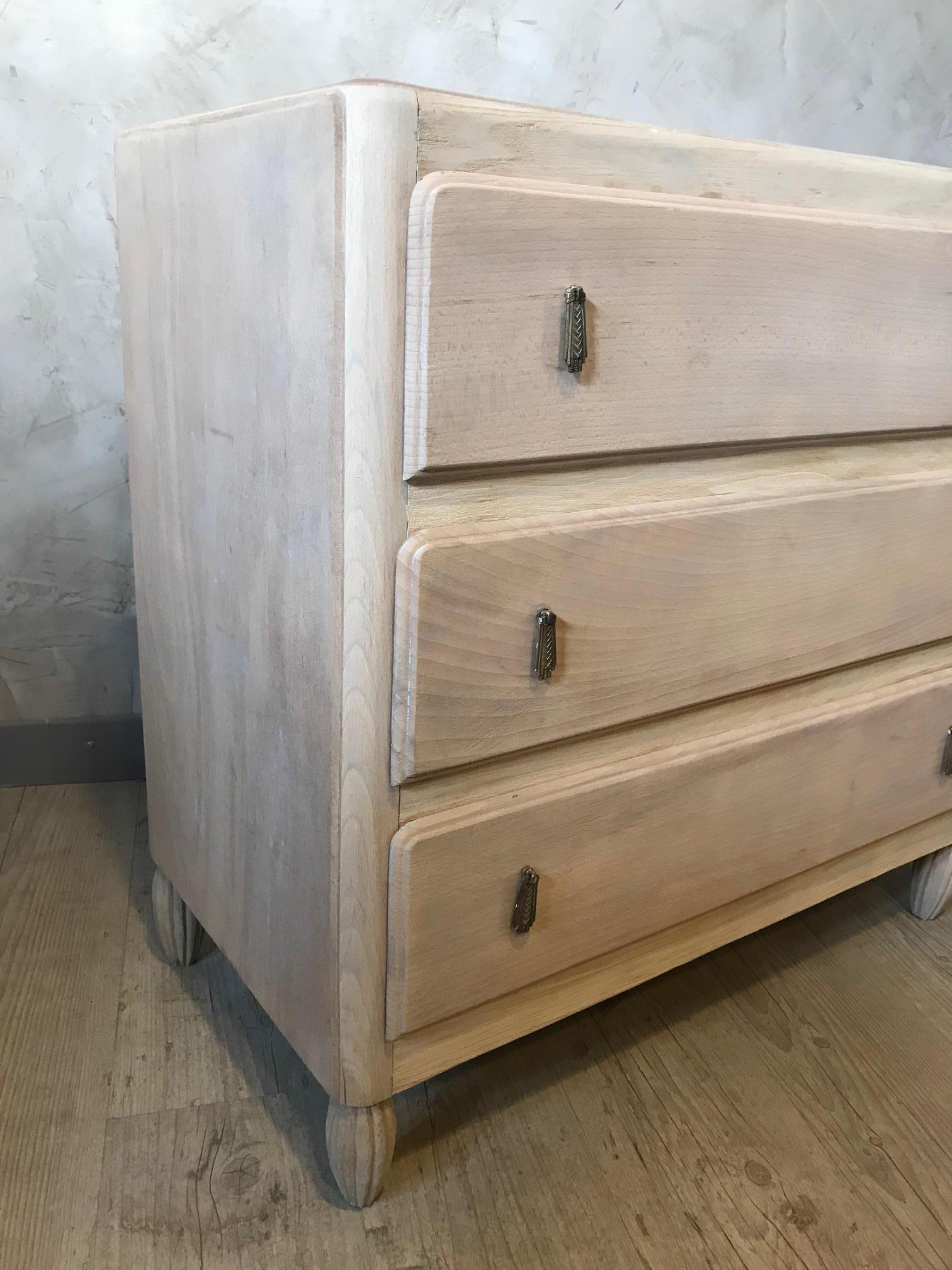 20th Century Plywood French Art Deco Style Pickled Chests of Drawer, 1950s In Good Condition For Sale In LEGNY, FR