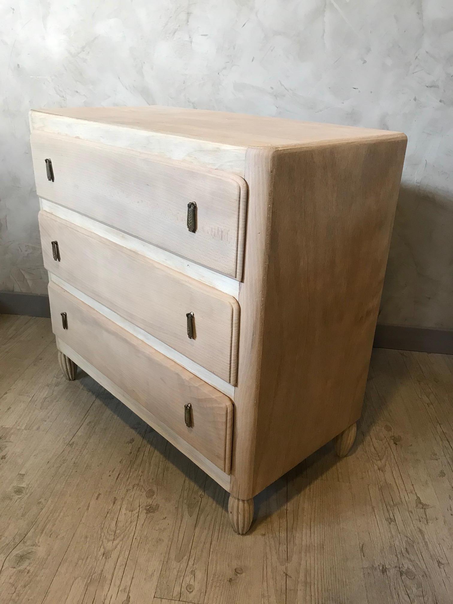 Mid-20th Century 20th Century Plywood French Art Deco Style Pickled Chests of Drawer, 1950s For Sale