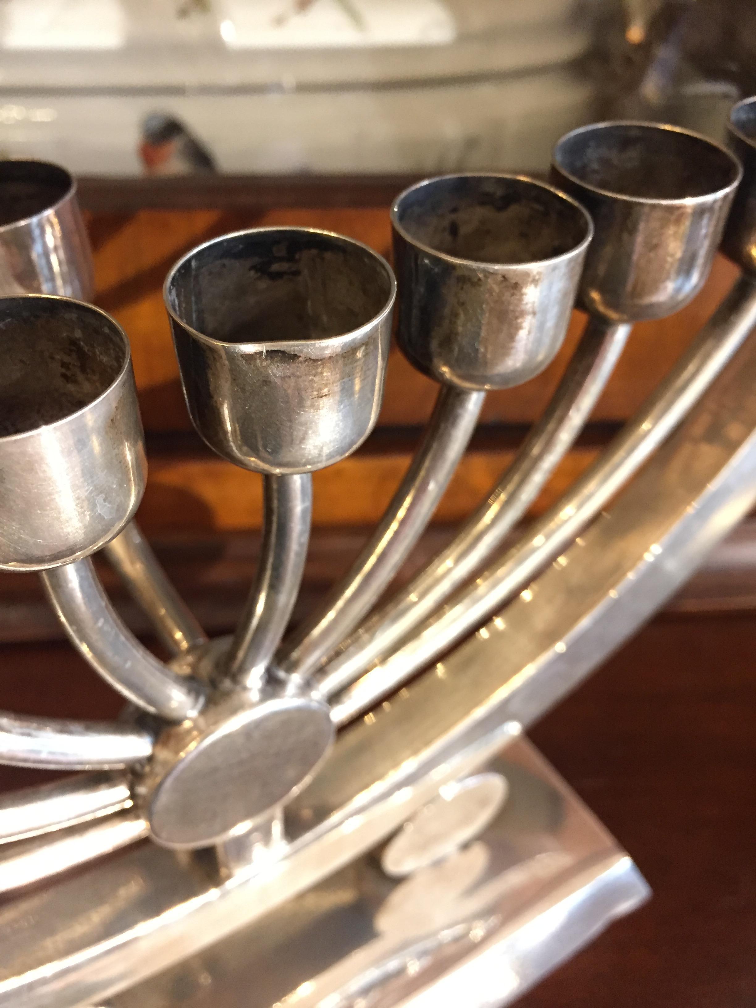 20th Century Polish Art Deco Judaica Silver Hanukkah Lamp Menorah 11