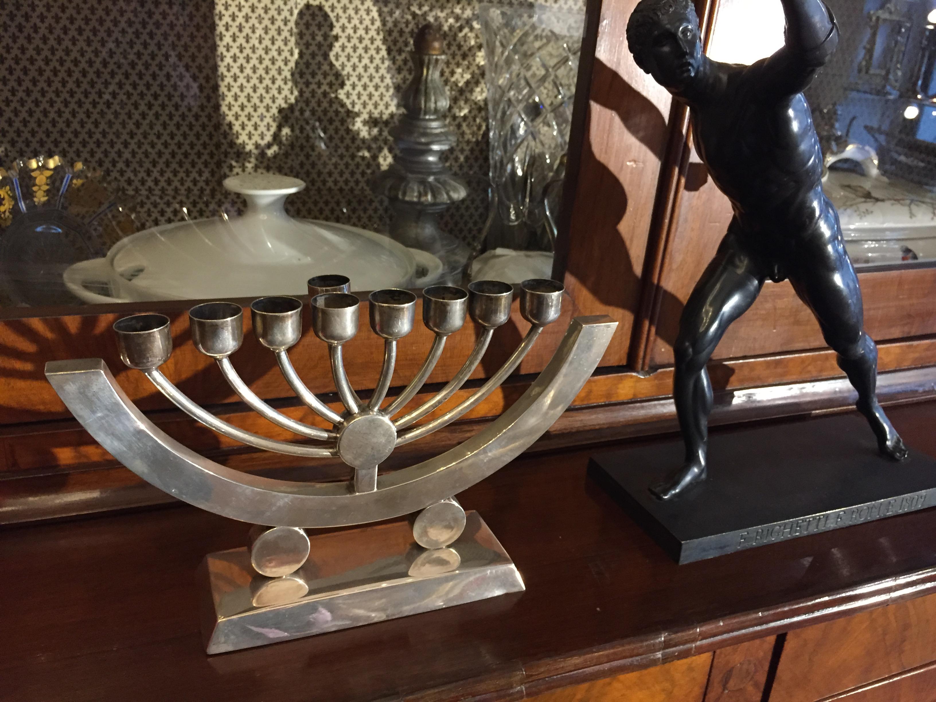 20th Century Polish Art Deco Judaica Silver Hanukkah Lamp Menorah 12