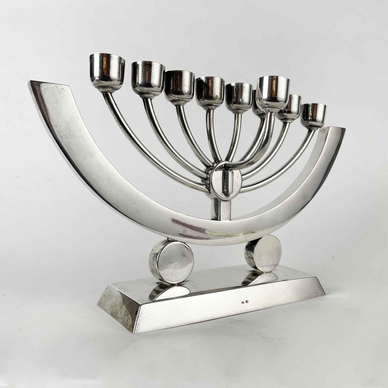 20th Century Polish Art Deco Judaica Silver Hanukkah Lamp Menorah 1