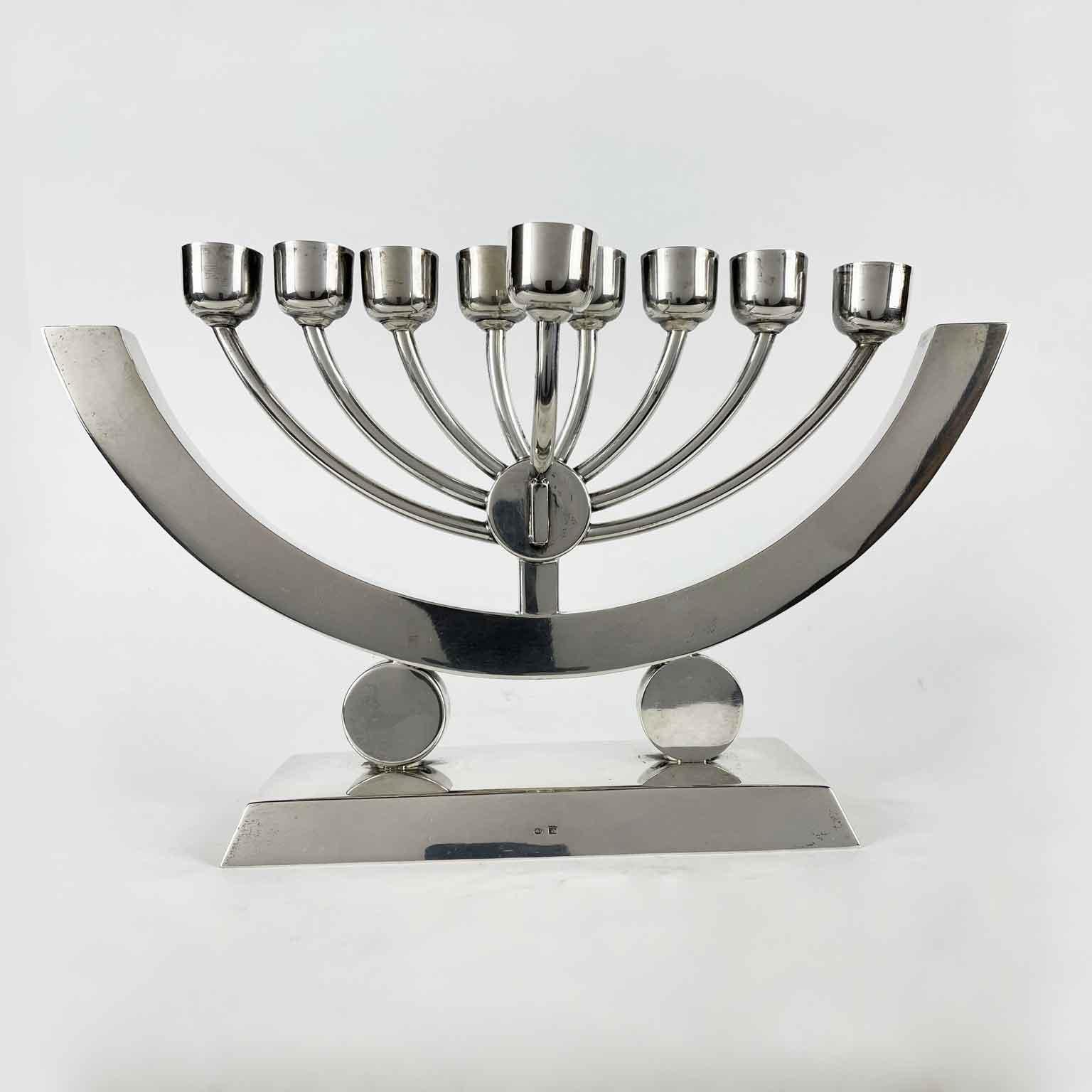 20th Century Polish Art Deco Judaica Silver Hanukkah Lamp Menorah 2