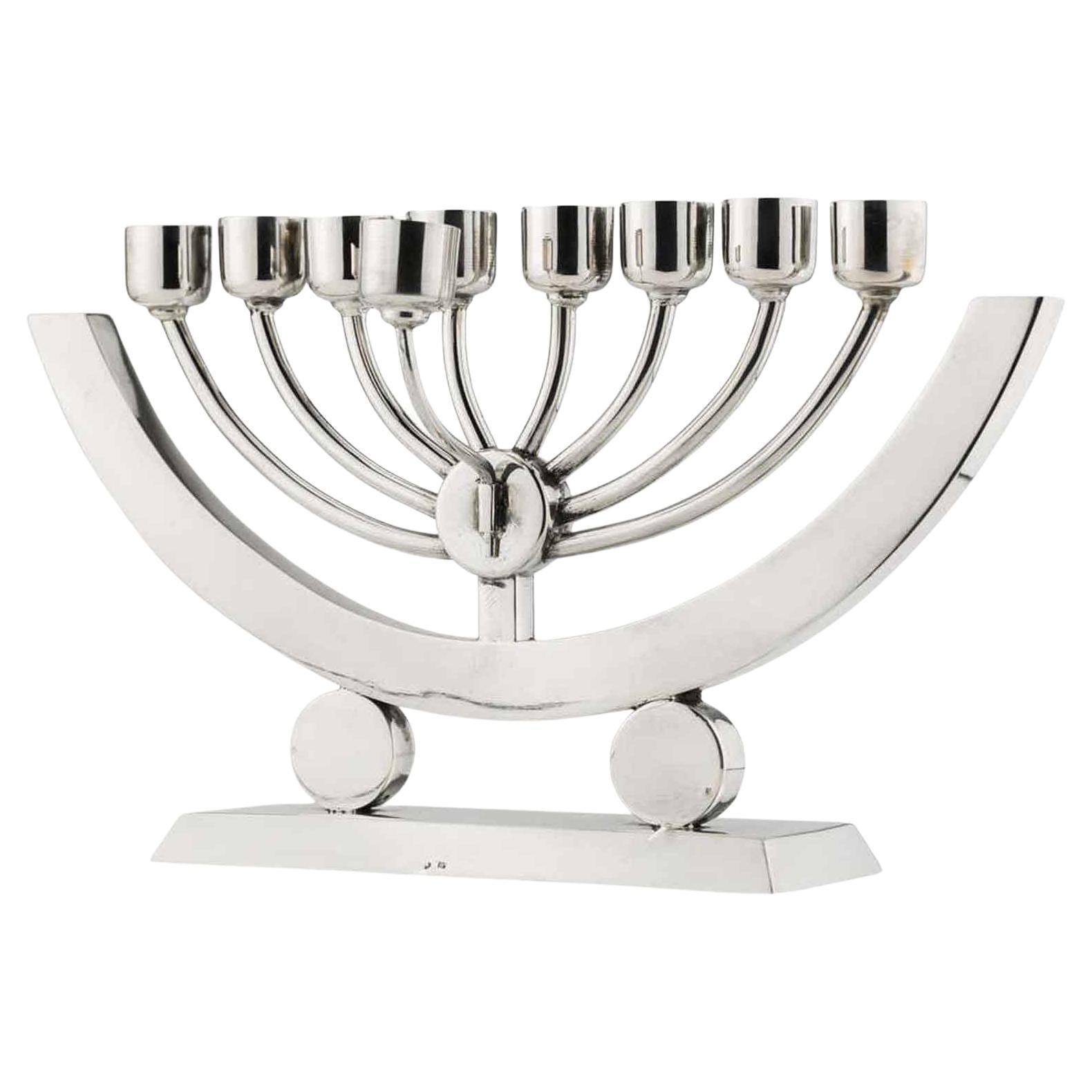 20th Century Polish Art Deco Judaica Silver Hanukkah Lamp Menorah