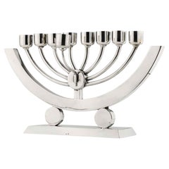 Antique 20th Century Polish Art Deco Judaica Silver Hanukkah Lamp Menorah