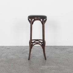 Polnischer Holzhocker, Design des 20. Jahrhunderts, geschwungene Beine, rustikale Eleganz