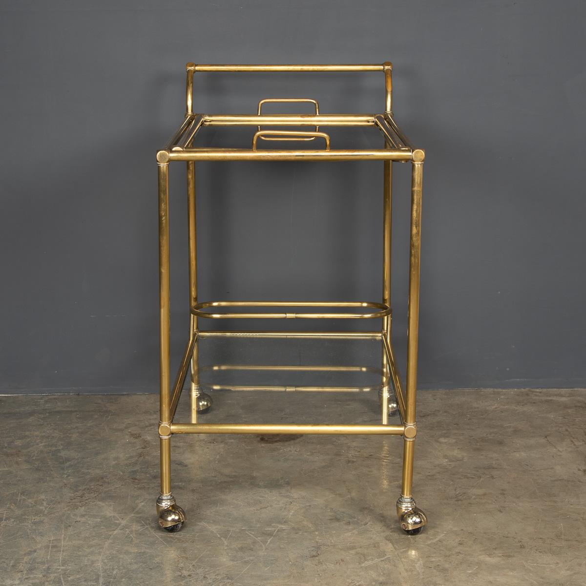 20th Century Polished Brass & Glass Drinks Trolley, c.1970 In Good Condition In Royal Tunbridge Wells, Kent