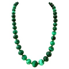 20th Century Polished Malachite 
Glass Bead Necklace