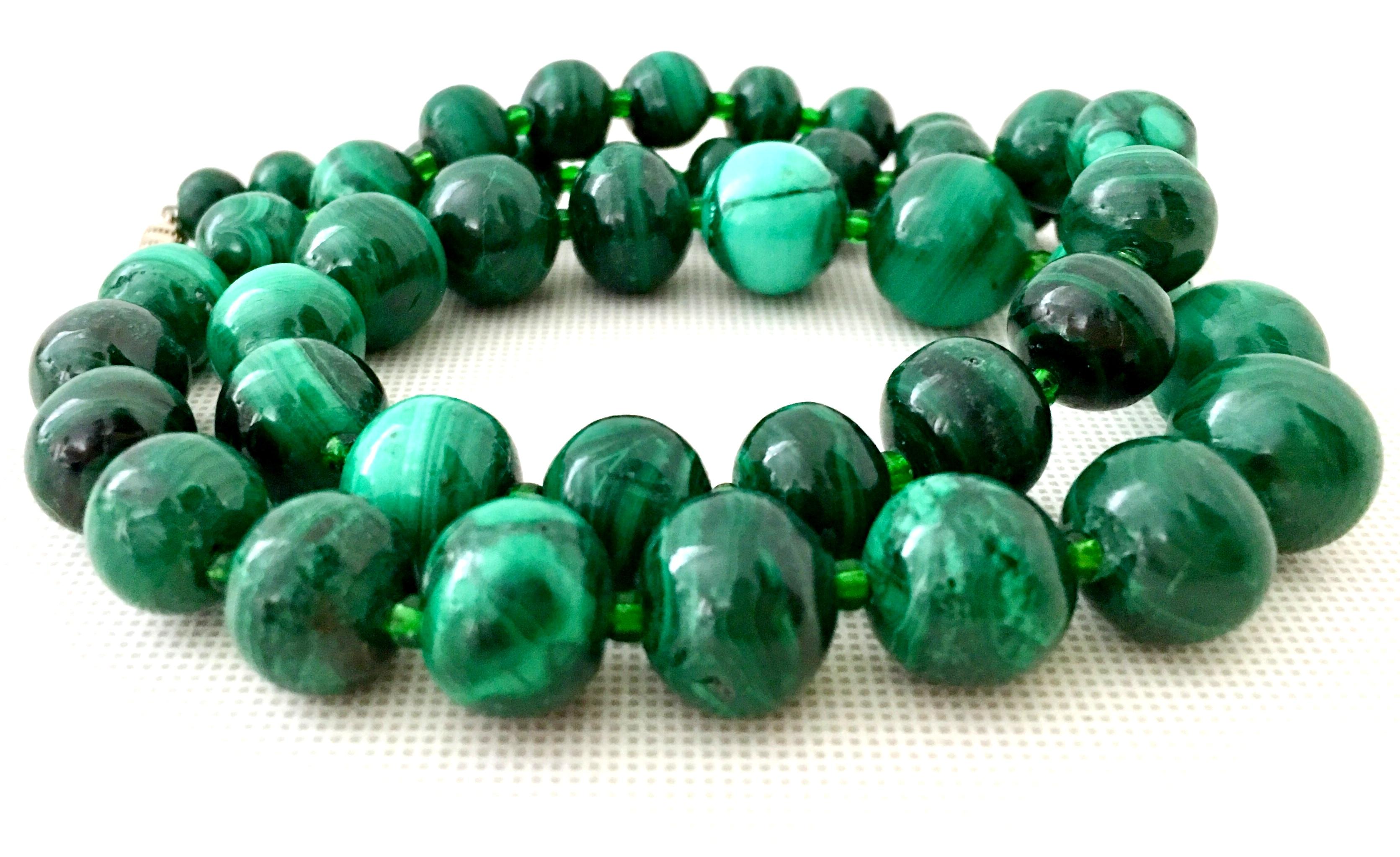 20th Century Polished Malachite Graduated Bead Necklace In Good Condition In West Palm Beach, FL