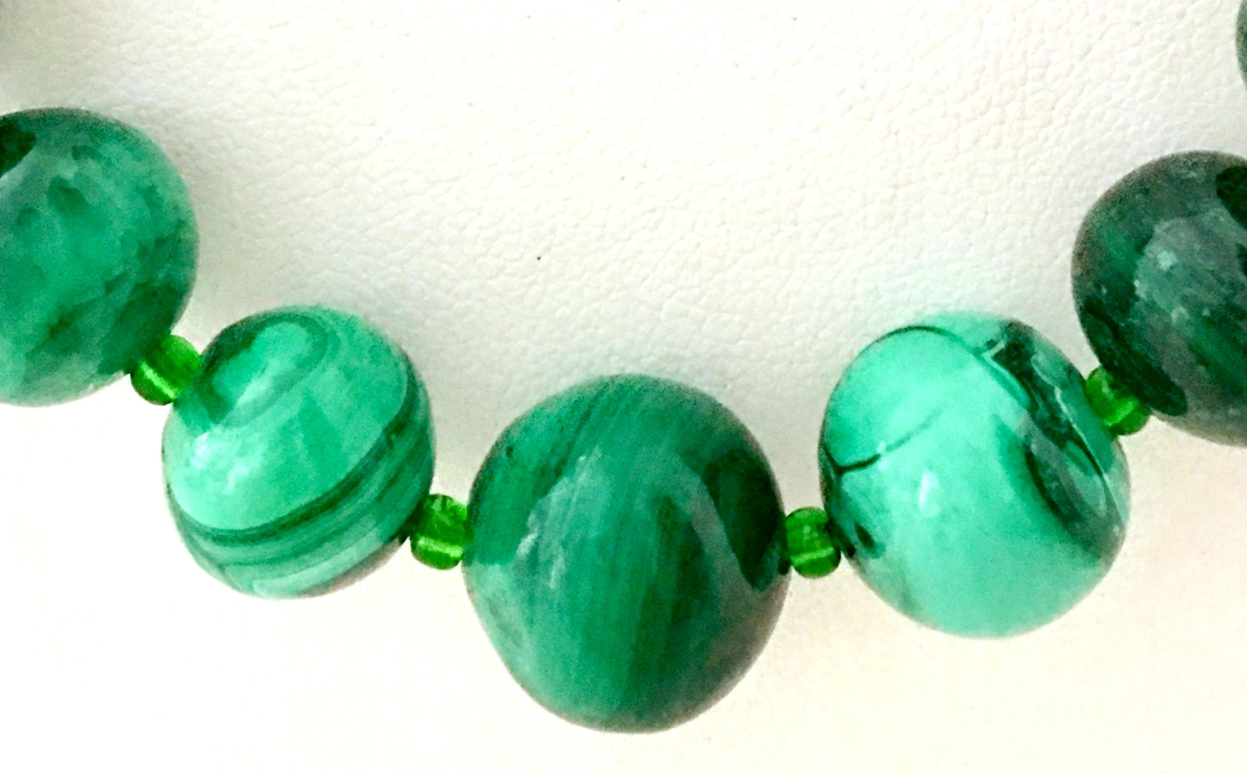 Women's or Men's 20th Century Polished Malachite Graduated Bead Necklace