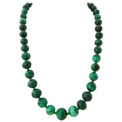 20th Century Polished Malachite Graduated Bead Necklace