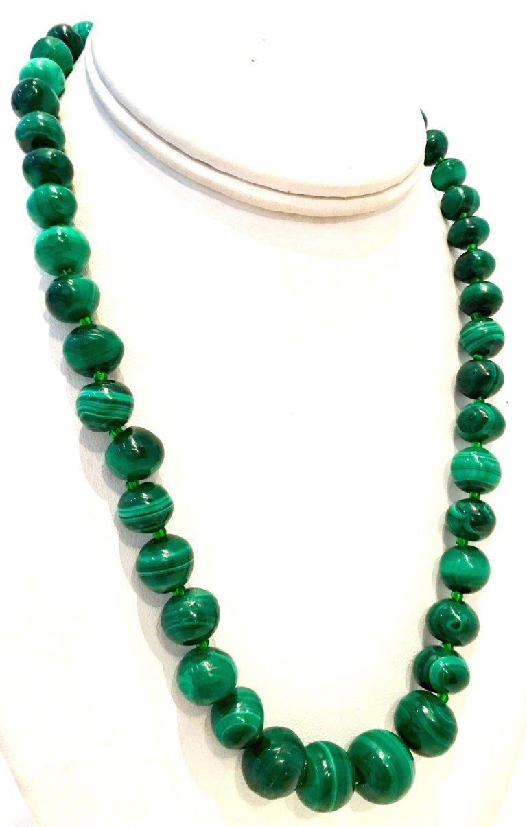 20th Century Polished Malachite Round Bead Necklace For Sale at 1stdibs