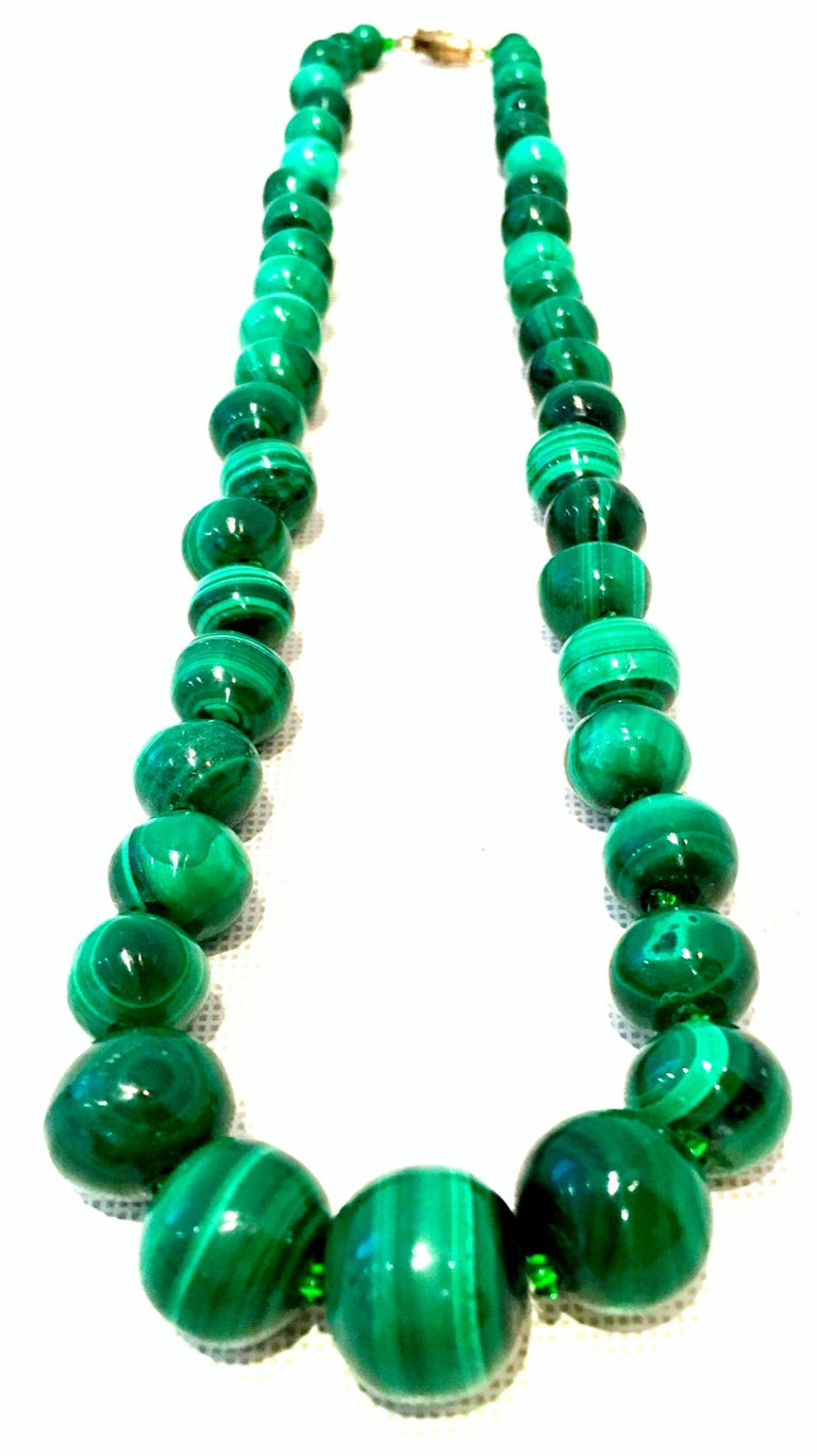 20th Century Polished Malachite Round Bead Necklace at 1stDibs