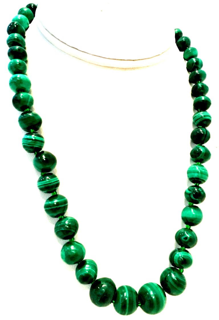20th Century Polished Malachite Round Bead Necklace at 1stDibs