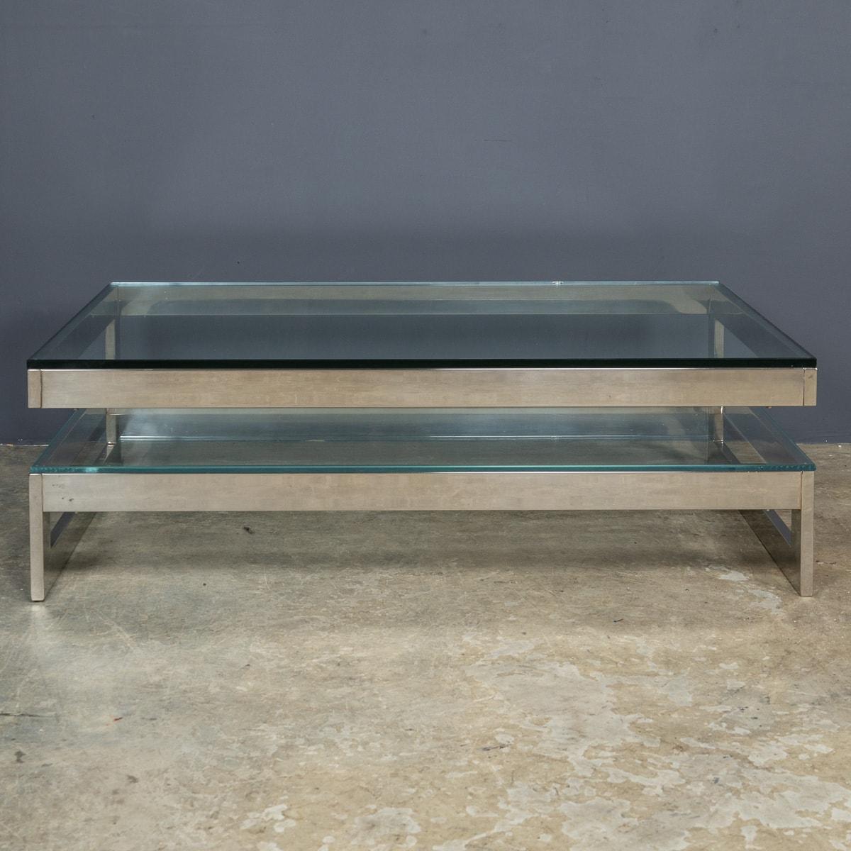 Mid-Century Modern Table basse en métal poli et verre du 20e siècle par Belgo Chrome, Belgique c.1970 en vente