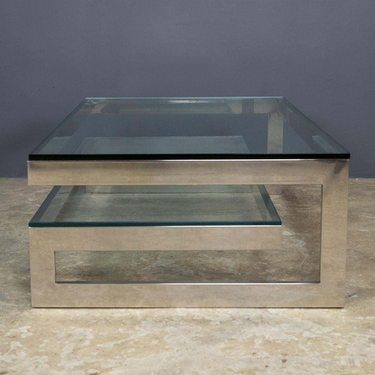 Belgian 20th Century Polished Metal & Glass Coffee Table By Belgo Chrome, Belgium c.1970 For Sale