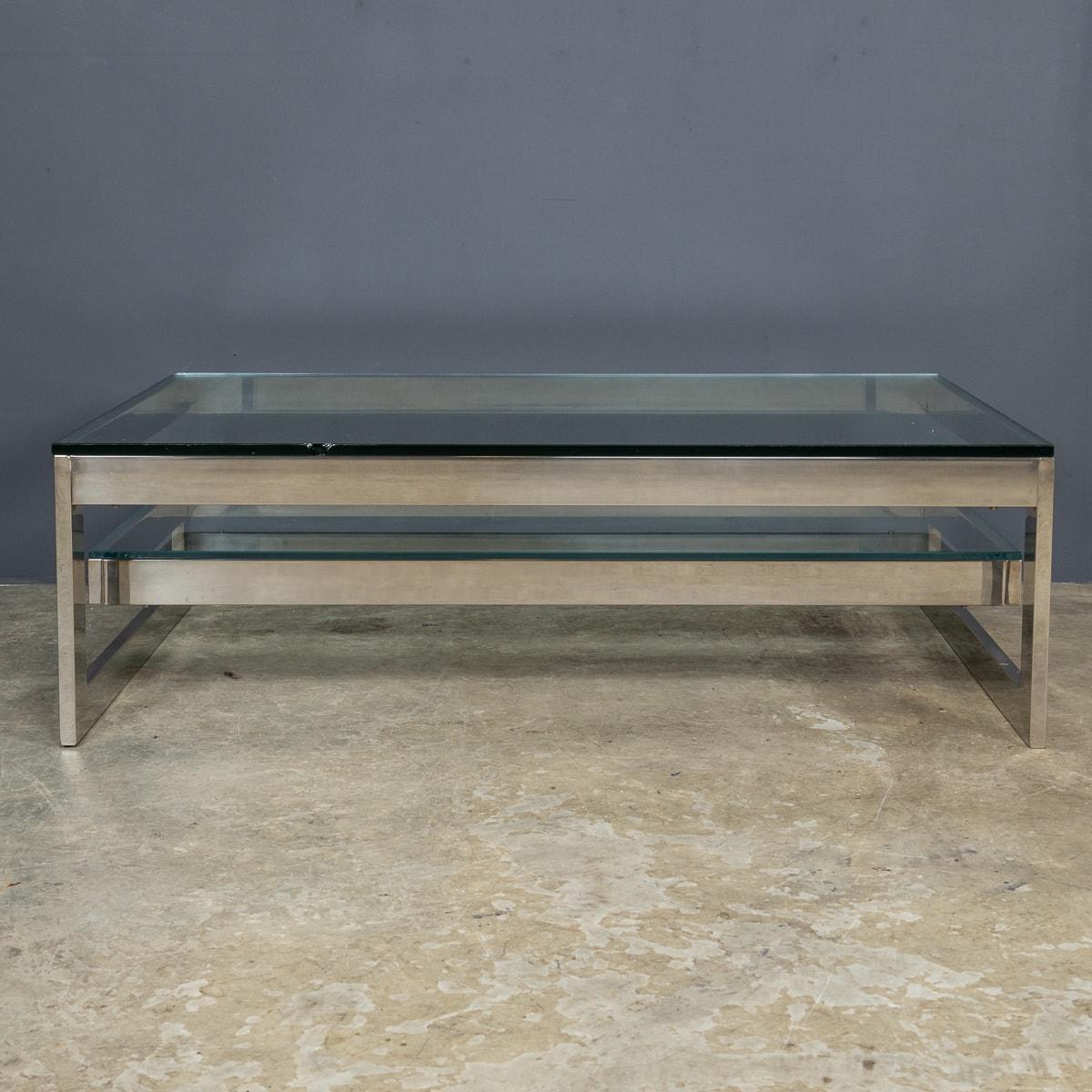 20th Century Polished Metal & Glass Coffee Table By Belgo Chrome, Belgium c.1970 In Good Condition For Sale In Royal Tunbridge Wells, Kent