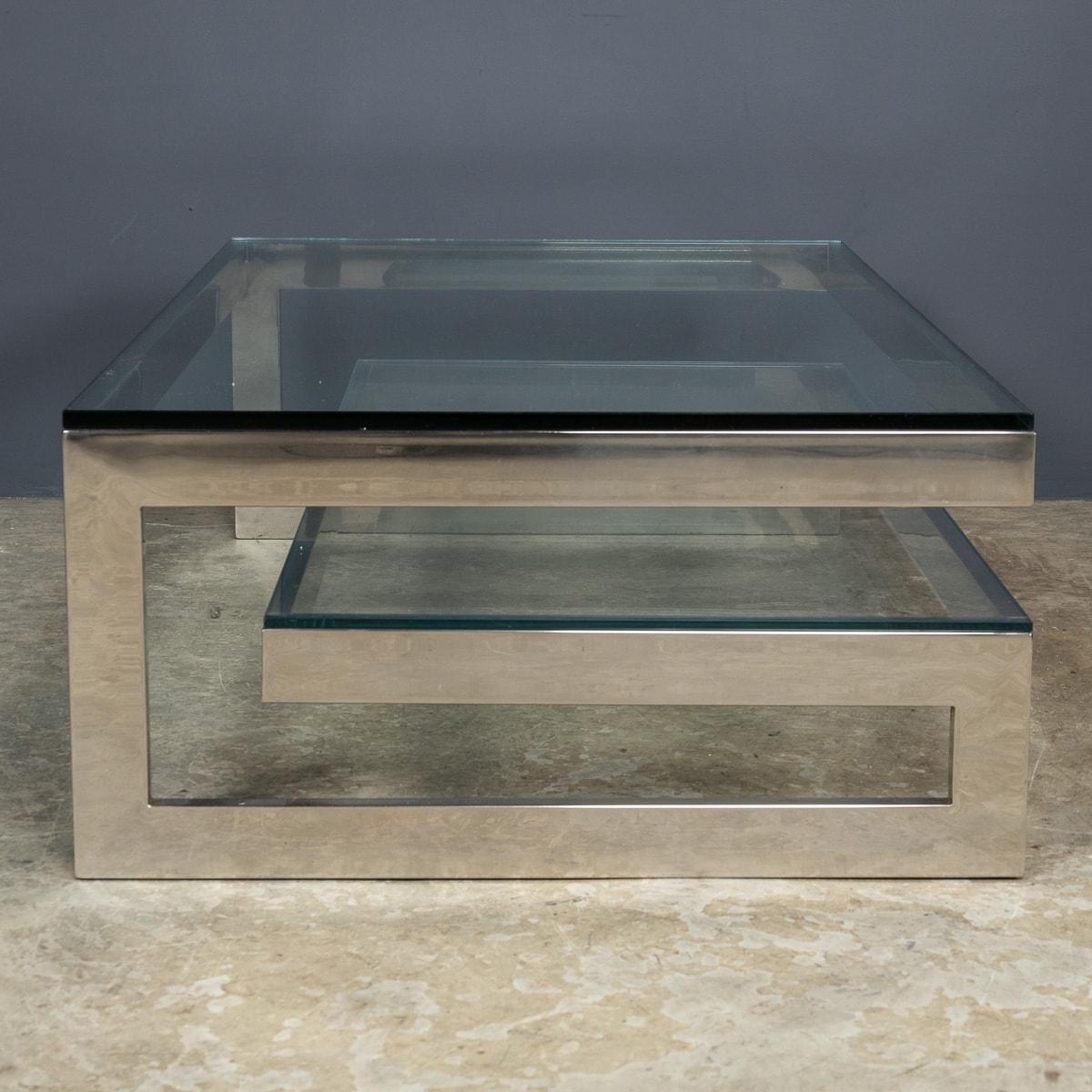 Late 20th Century 20th Century Polished Metal & Glass Coffee Table By Belgo Chrome, Belgium c.1970 For Sale