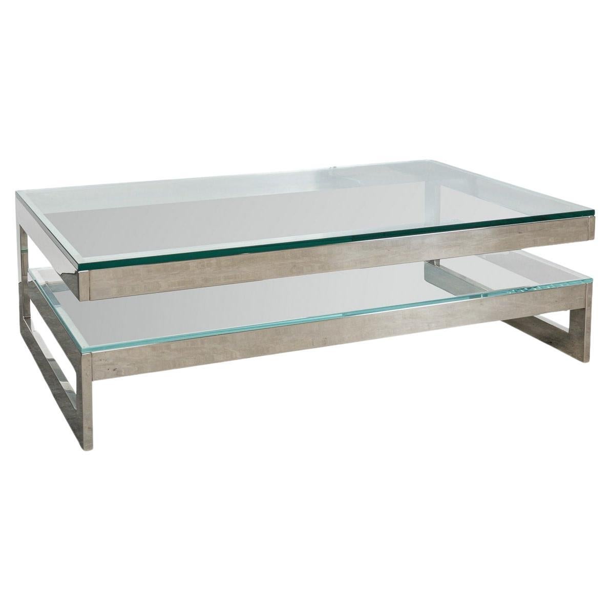 20th Century Polished Metal & Glass Coffee Table By Belgo Chrome, Belgium c.1970 For Sale