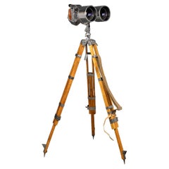 20th Century Polished Observation Binoculars on a Wooden Tripod