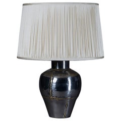 Retro 20th Century Polished Steel and Brass Seamed Vase Lamp