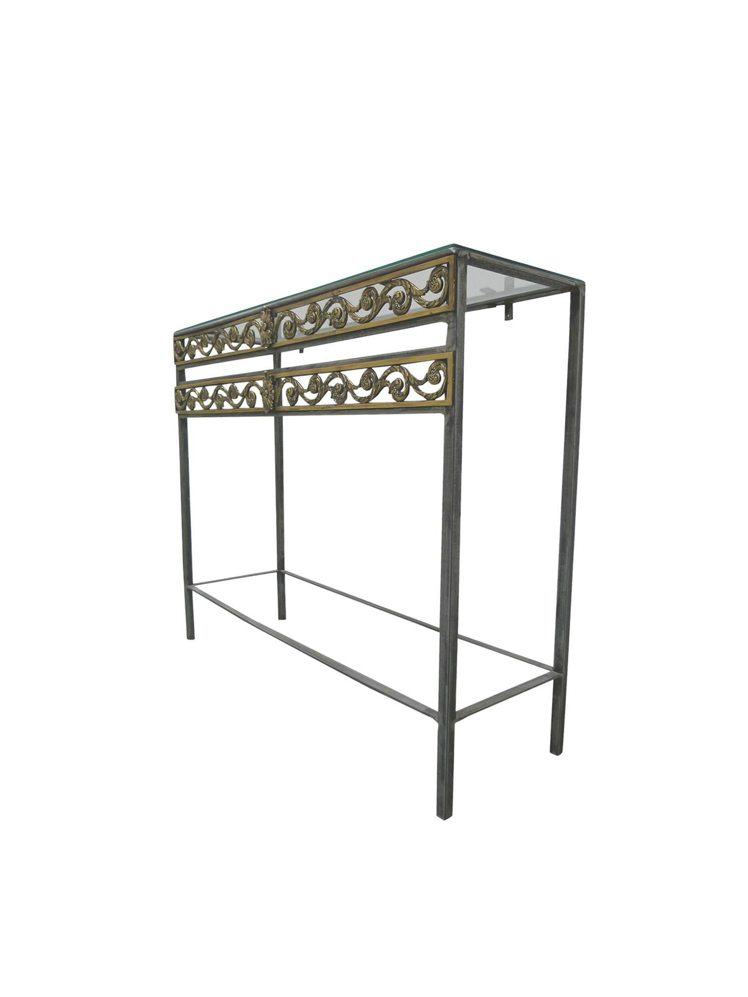 Art Nouveau 20th Century Polished Steel Console Table in the Style of Oscar Bach