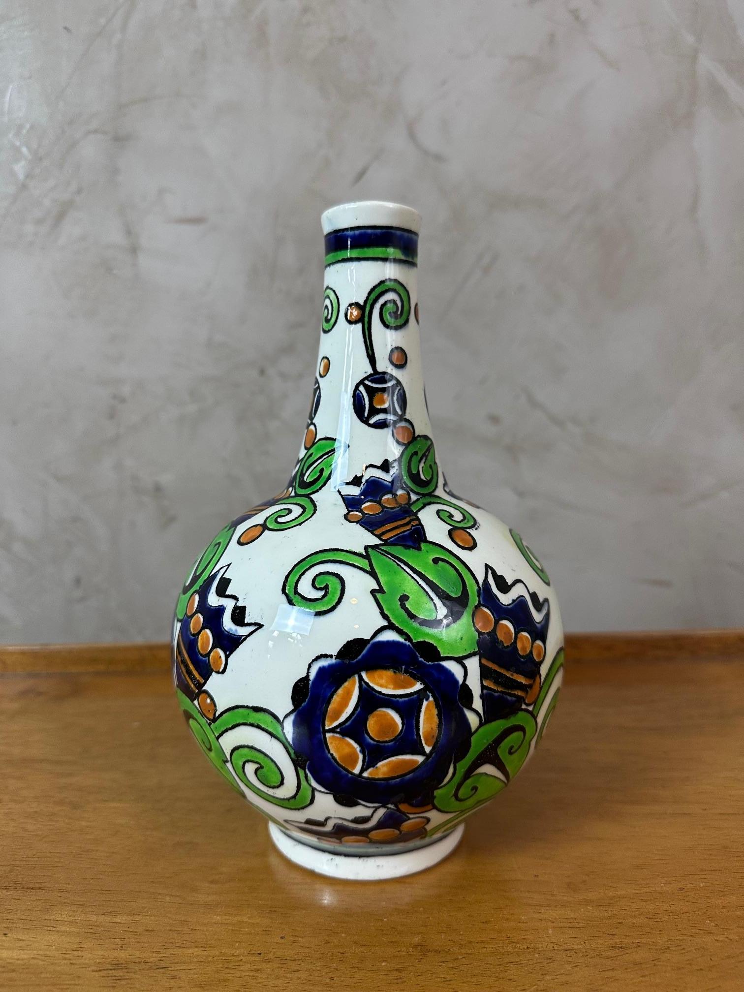 Art Déco Vaso in ceramica policroma del XX secolo Charles Catteau for Boch Freres in vendita