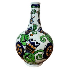 20th century Polychromed Ceramic Charles Catteau Vase for Boch Freres