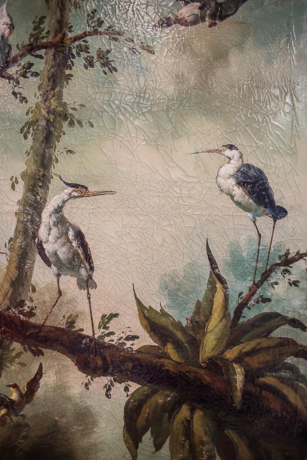 Equisite birds on blue and green background flamish of Flanders style oil on canvas, circa 1910
Restaured and cleaned, in the style of SXVII Dutch School. Its a touch of beauty and timeless
elegance in any space of the house, being able to