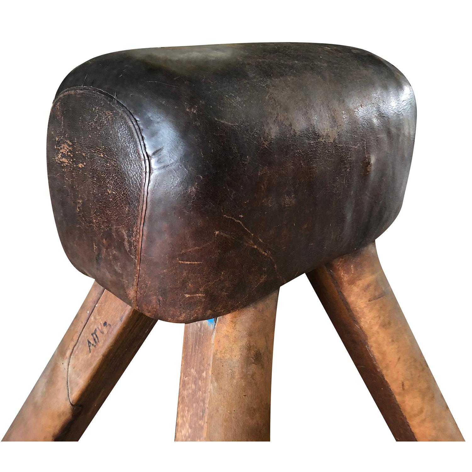 Art Deco 20th Century Dark-Brown French Wooden, Metal Pommel Horse