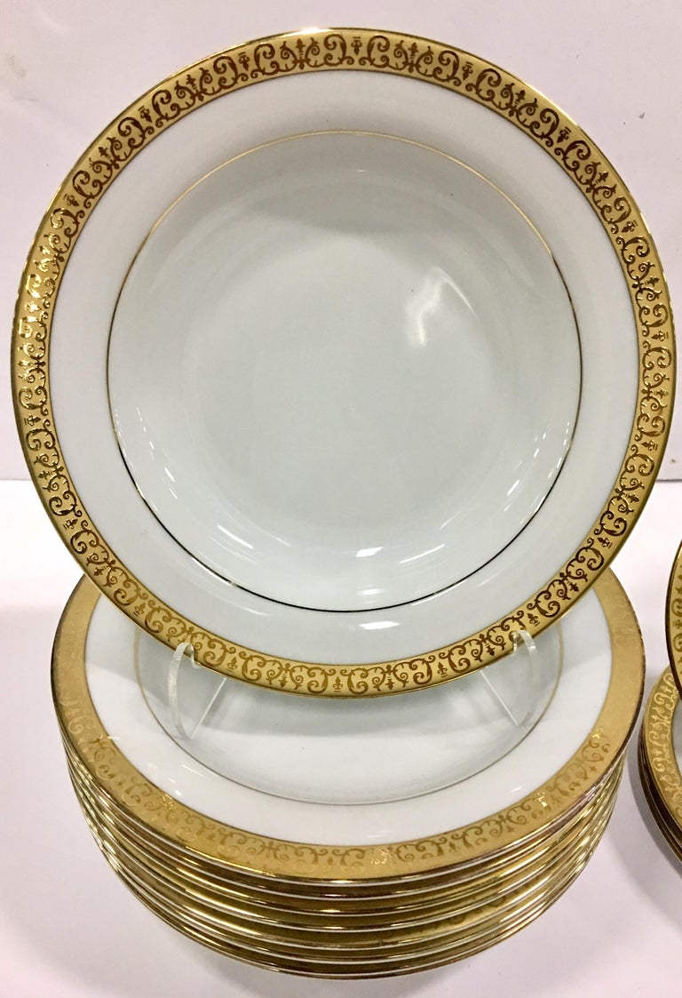 20th Century Porcelain and 22Karat Gold Dinnerware S/13 By, Royal
